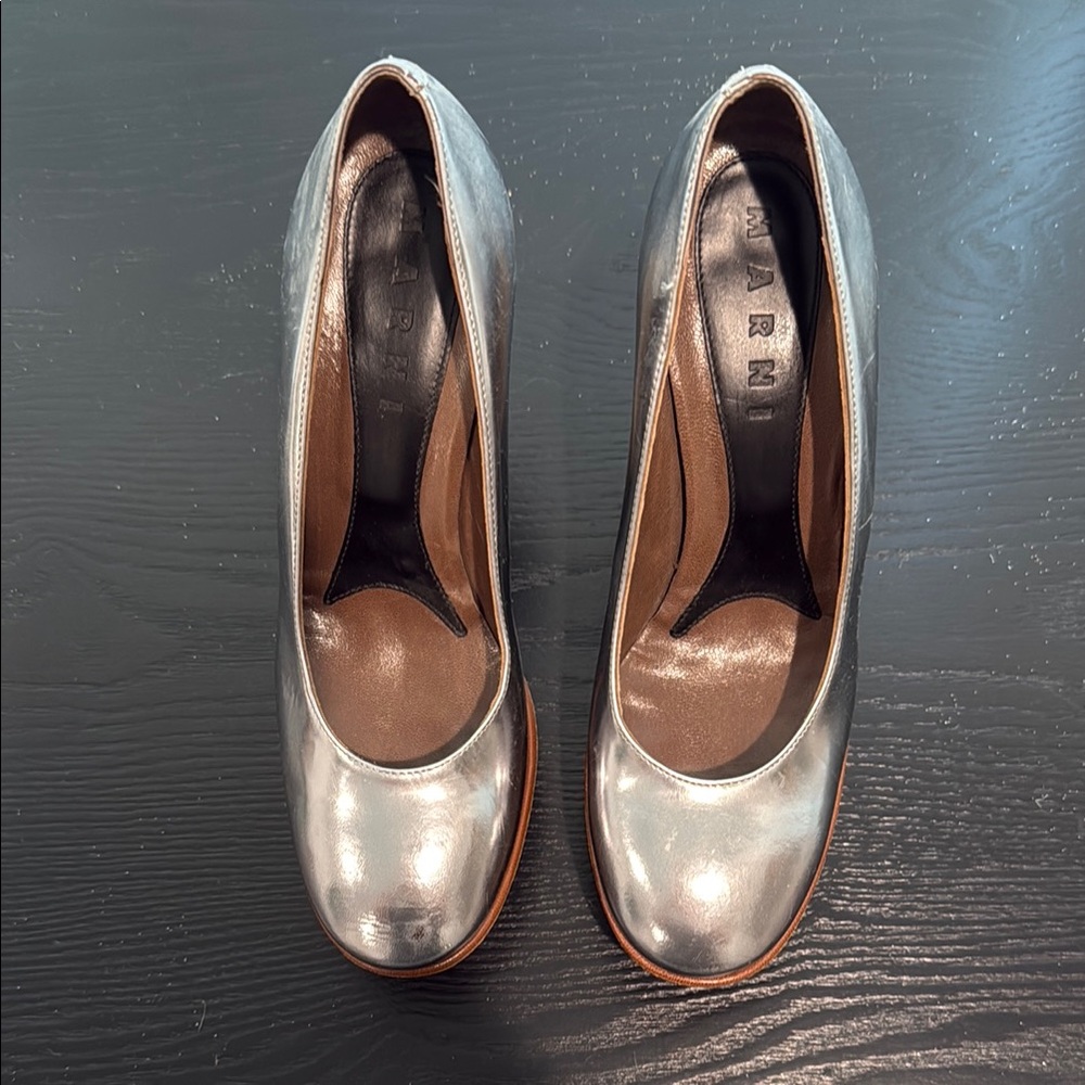 Marni Silver Heels with Classic Rounded Toe